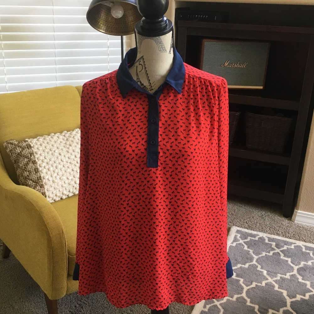 Free People Horse Shirt Red Blue Sz Medium
